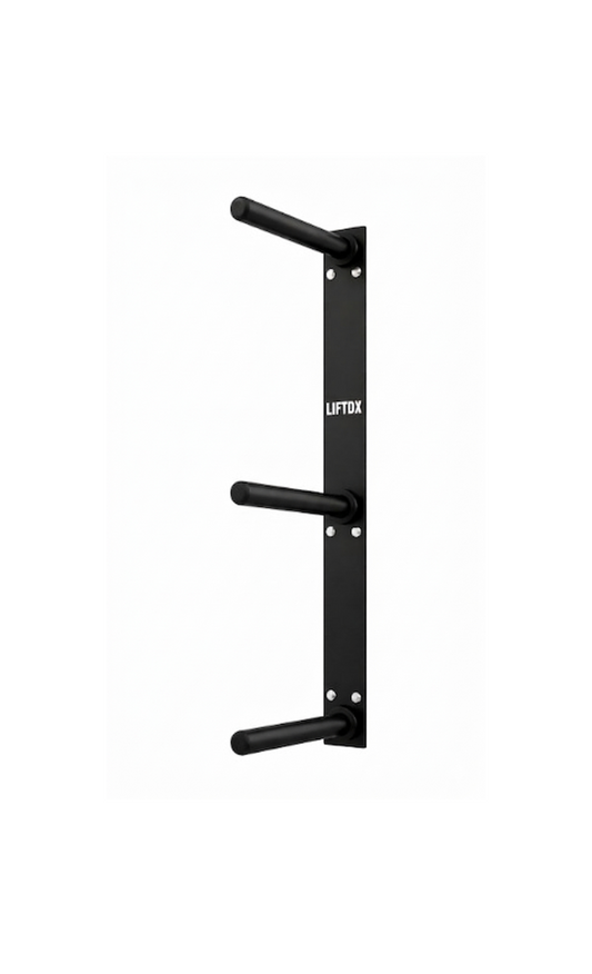 Black wall-mounted exercise bar with 'Lifemax' branding on a white background
