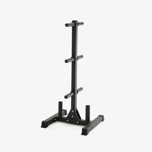 Black adjustable weight stand on a white background
