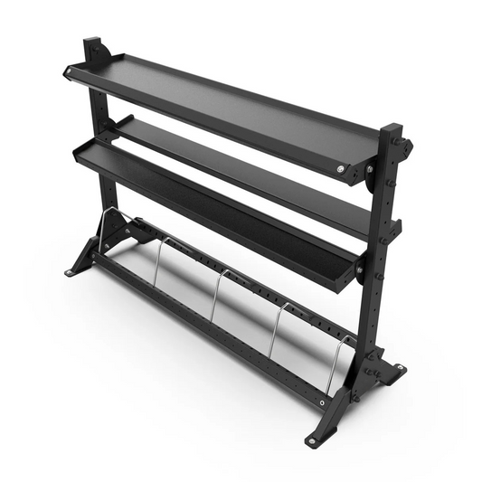 Black metal weight rack on a white background