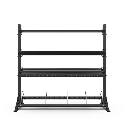 Black metal shelf rack on a white background