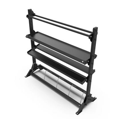 Black metal shelf rack on a white background