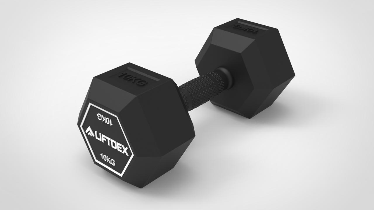 Liftdex rubber hex dumbbells set in various weights . This one is 10kg