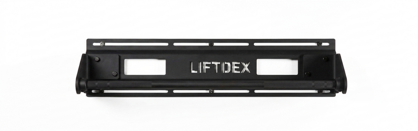 Black metal bracket with 'LIFTDEX' branding on a white background