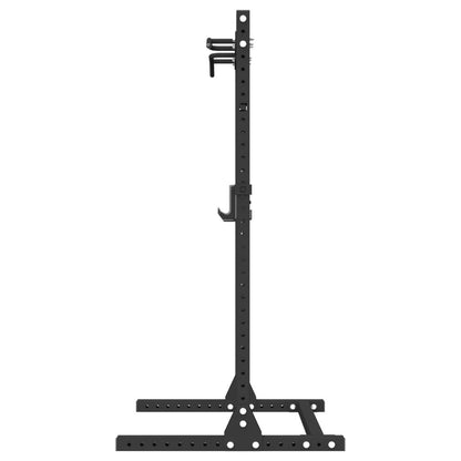 Liftdex squat rack with loaded Olympic barbell – heavy-duty J-hooks and safety arms for secure squats, bench presses and overhead lifts in home or gym setup