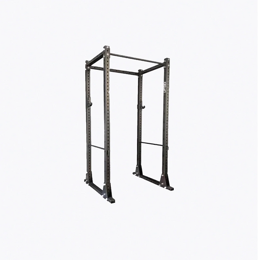 Liftdex Hulk Power Rack – heavy-duty black 11-gauge steel power cage with pull-up bar, J-hooks, and safety spotters for squats and bench press