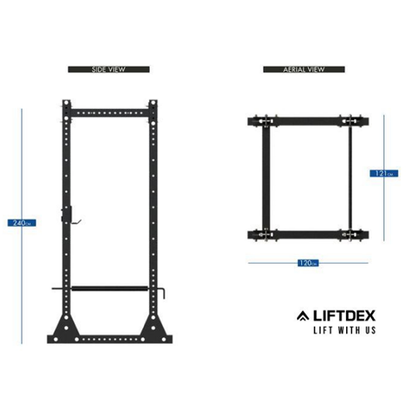 Close-up of Liftdex Hulk Power Rack uprights and attachments – 11-gauge steel construction for maximum durability and safety during intense workouts