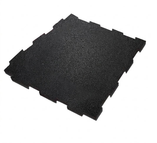 A single black interlocking foam tile with a textured surface, shown on a plain white background.