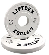 Liftdex 2.5kg fractional plate – blue rubber-coated change plate with clear LIFTDEx branding and weight markings for micro-loading barbells