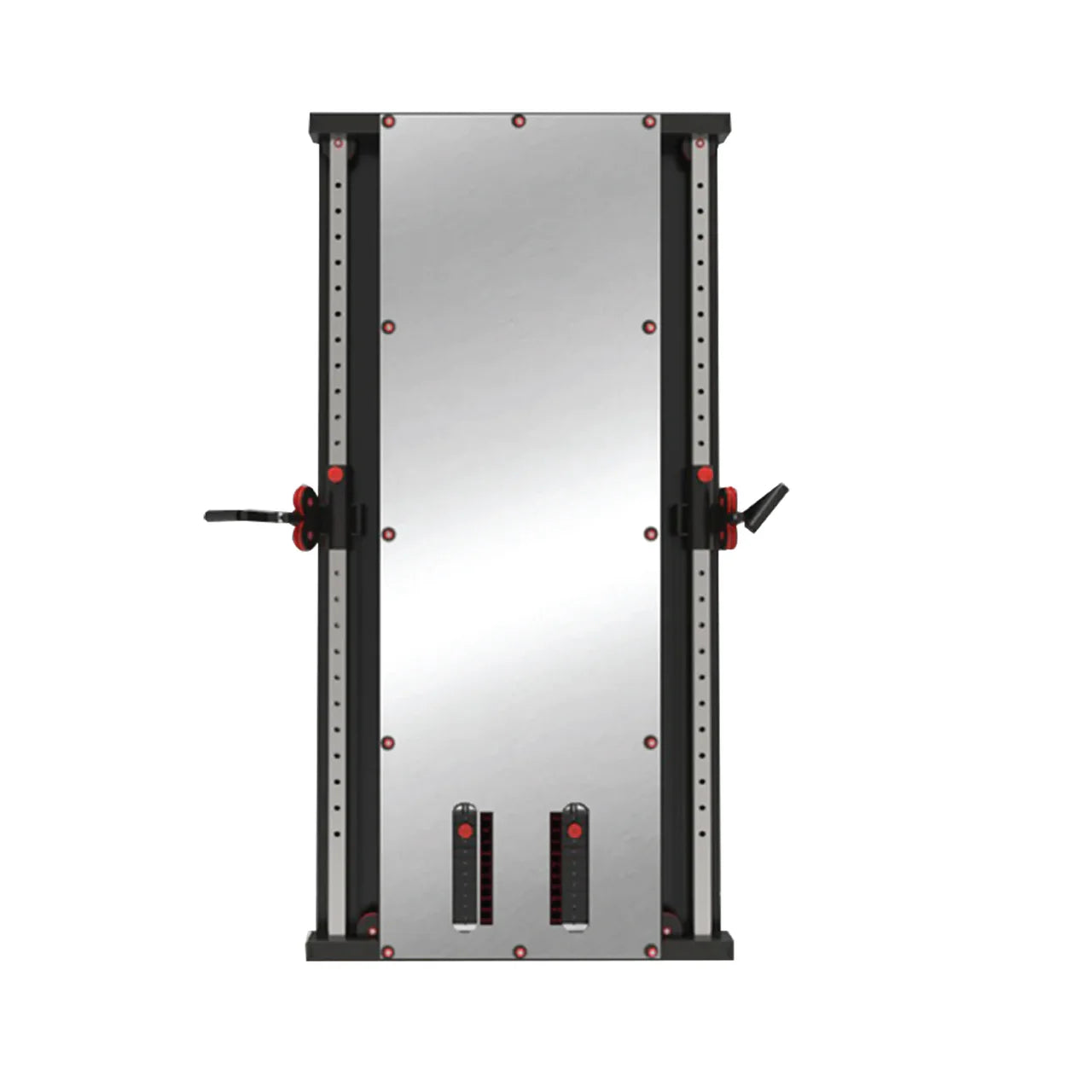 Metal squat rack with adjustable straps on a white background