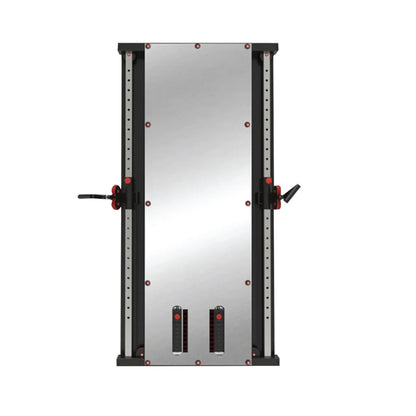 Metal squat rack with adjustable straps on a white background