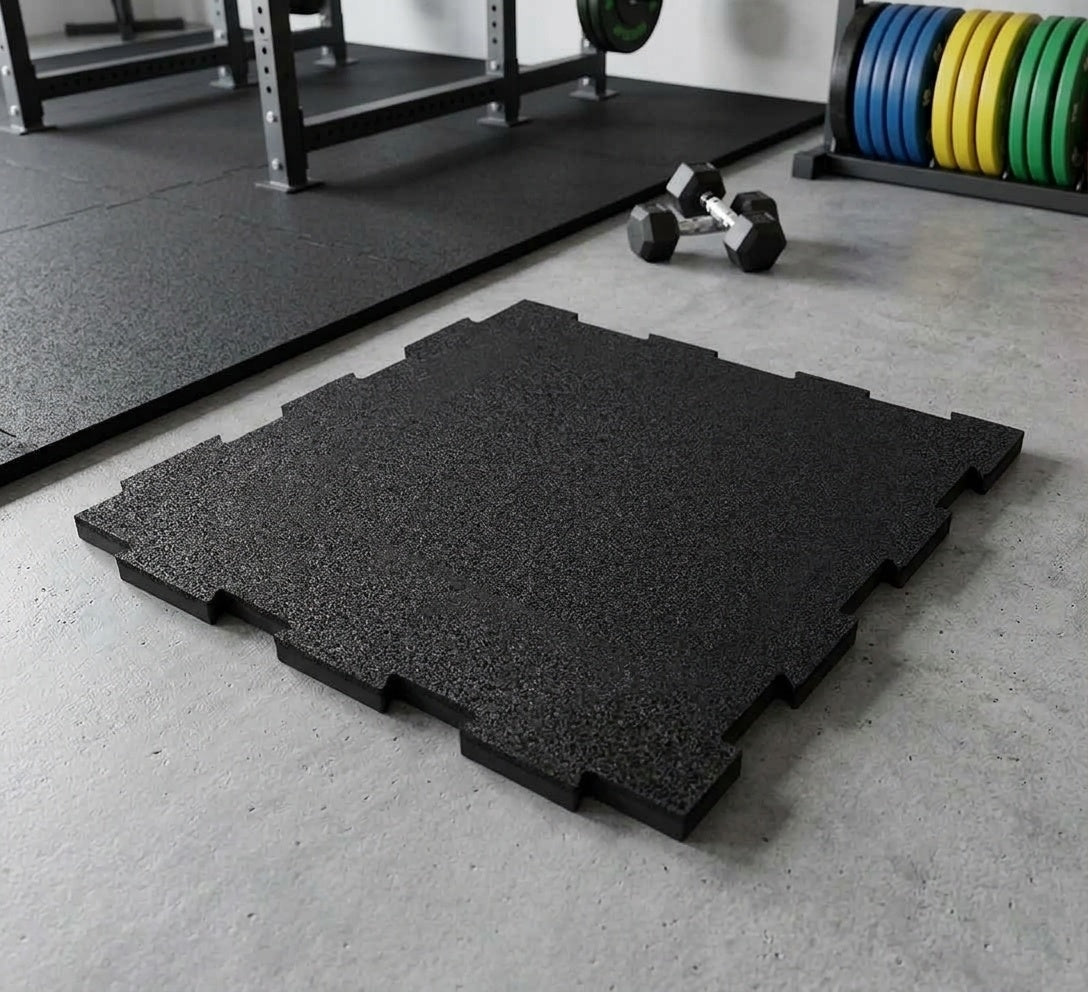 Gym Flooring Black Interlock (Puzzle Connection)